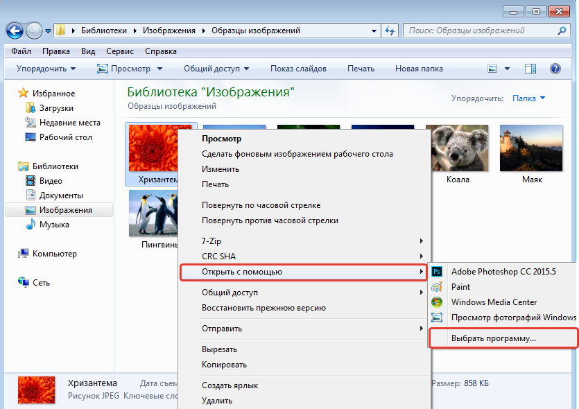 Открыть изображение с помощью. Библиотека изображений Windows. Образцы изображений Windows. Просмотр фотографий Windows 7. Изображение открыть с помощью.