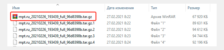 Как выглядит главный том архива Tar.GZ, не имеющий порядкового номера.